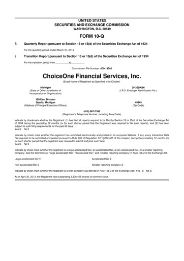 Vorschaubild ChoiceOne Financial Services 10-Q Quartalsbericht 2013 