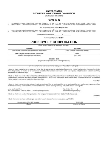 Thumbnail Pure Cycle (water) 10-Q Quarterly Report FY2013 