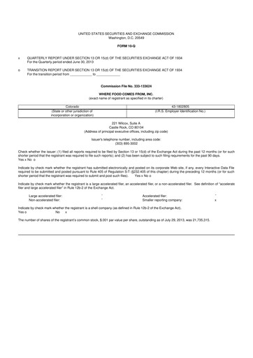 Thumbnail Where Food Comes From 10-Q Quarterly Report FY2013 
