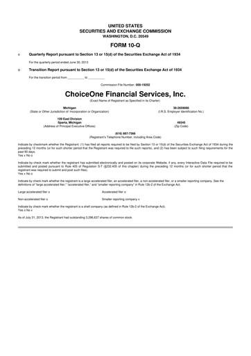 Vorschaubild ChoiceOne Financial Services 10-Q Quartalsbericht 2013 