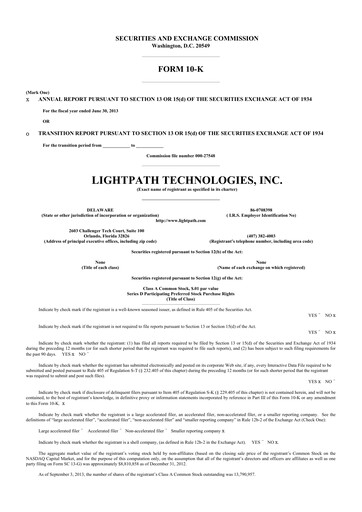 Thumbnail LightPath Technologies 10-K Annual Report 2013