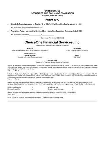 Vorschaubild ChoiceOne Financial Services 10-Q Quartalsbericht 2013 