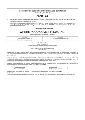 Thumbnail Where Food Comes From 10-Q Quarterly Report FY2013 