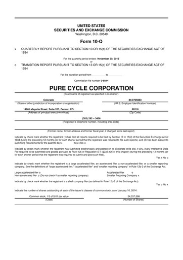 Thumbnail Pure Cycle (water) 10-Q Quarterly Report FY2014 