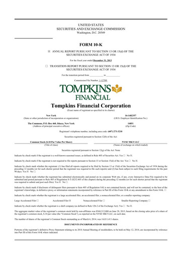 Thumbnail Tompkins Financial 10-K Annual Report 2013