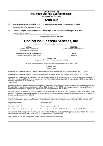 Vorschaubild ChoiceOne Financial Services 10-K Jahresbericht 2013