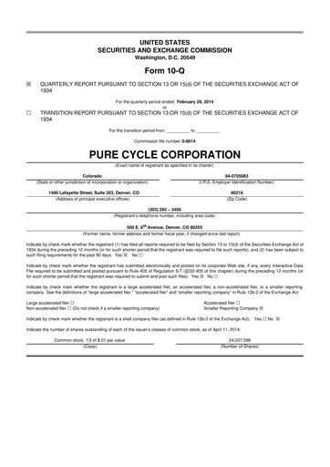 Thumbnail Pure Cycle (water) 10-Q Quarterly Report FY2014 