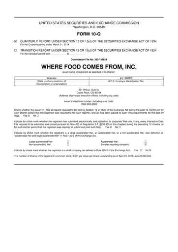 Thumbnail Where Food Comes From 10-Q Quarterly Report FY2014 