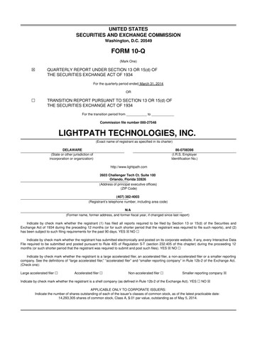 Thumbnail LightPath Technologies 10-Q Quarterly Report FY2014 