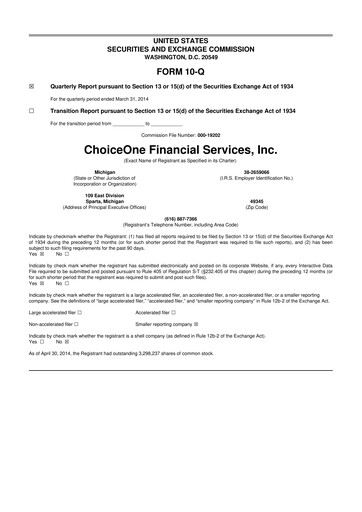 Vorschaubild ChoiceOne Financial Services 10-Q Quartalsbericht 2014 