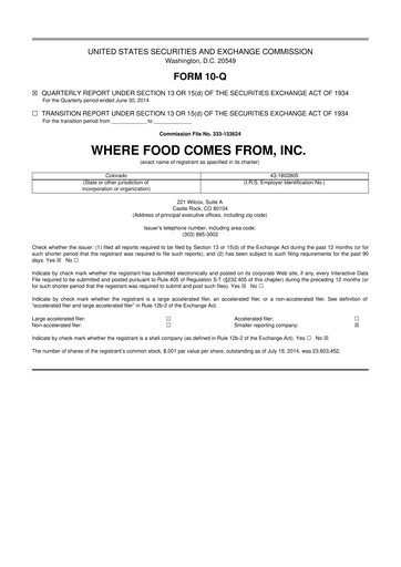 Thumbnail Where Food Comes From 10-Q Quarterly Report FY2014 