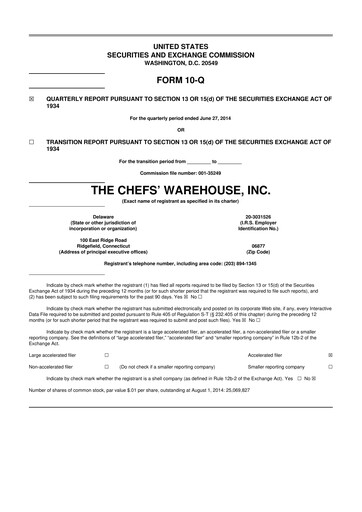 Miniature Chefs' Warehouse 10-Q Rapport trimestriel 2014 