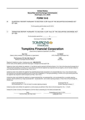 Thumbnail Tompkins Financial 10-Q Quarterly Report FY2014 