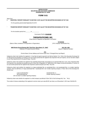 Thumbnail TherapeuticsMD 10-Q Quarterly Report FY2014 