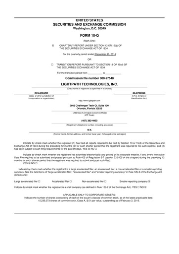 Thumbnail LightPath Technologies 10-Q Quarterly Report FY2015 