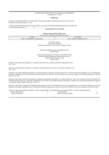 Thumbnail Where Food Comes From 10-K Annual Report 2014