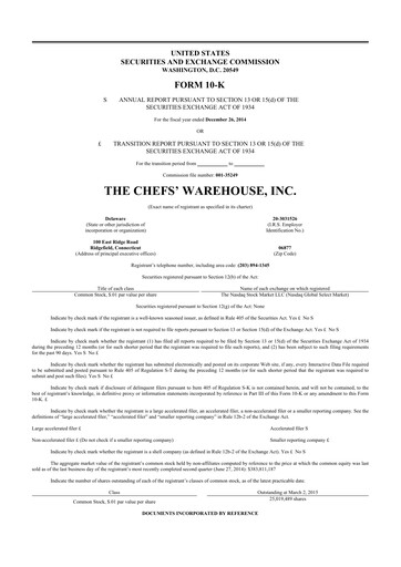 Thumbnail Chefs' Warehouse 10-K Annual Report 2014