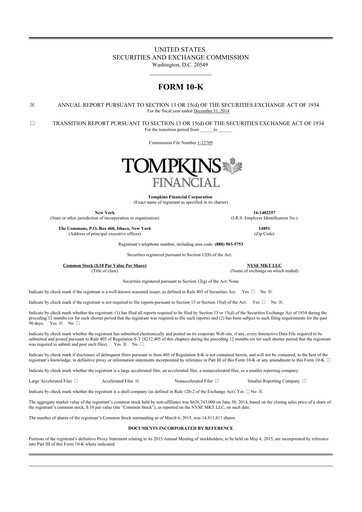 Thumbnail Tompkins Financial 10-K Annual Report 2014