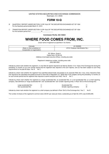 Thumbnail Where Food Comes From 10-Q Quarterly Report FY2015 