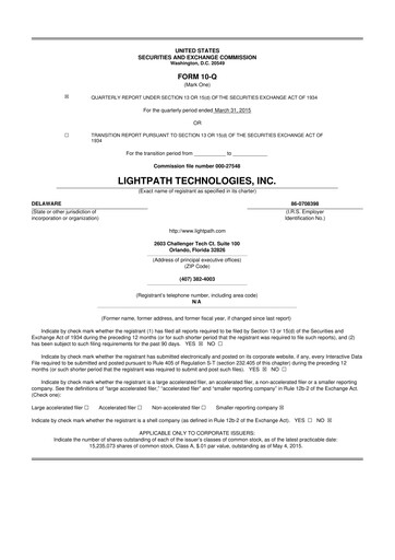 Thumbnail LightPath Technologies 10-Q Quarterly Report FY2015 