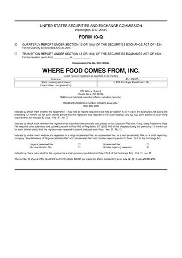 Thumbnail Where Food Comes From 10-Q Quarterly Report FY2015 