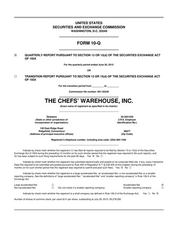 Miniature Chefs' Warehouse 10-Q Rapport trimestriel 2015 