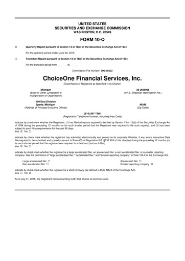 Vorschaubild ChoiceOne Financial Services 10-Q Quartalsbericht 2015 