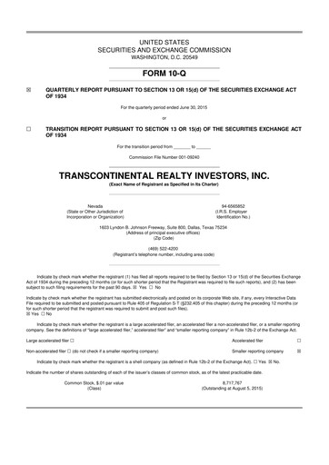 Thumbnail Transcontinental Realty Investors 10-Q Quarterly Report FY2015 