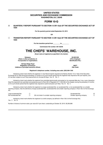 Miniature Chefs' Warehouse 10-Q Rapport trimestriel 2015 