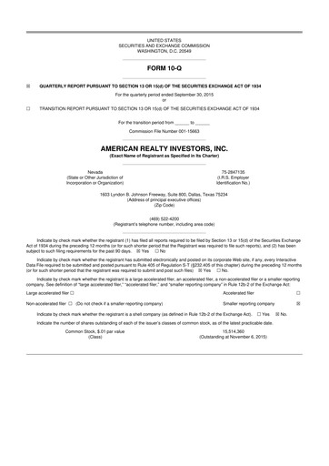 Thumbnail American Realty Investors 10-Q Quarterly Report FY 