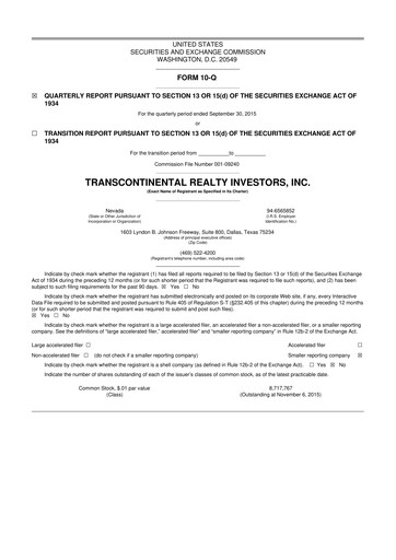 Thumbnail Transcontinental Realty Investors 10-Q Quarterly Report FY2015 