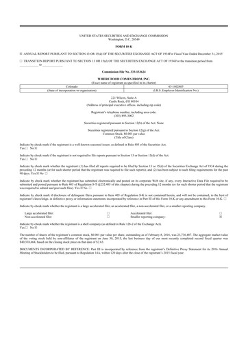 Thumbnail Where Food Comes From 10-K Annual Report 2015