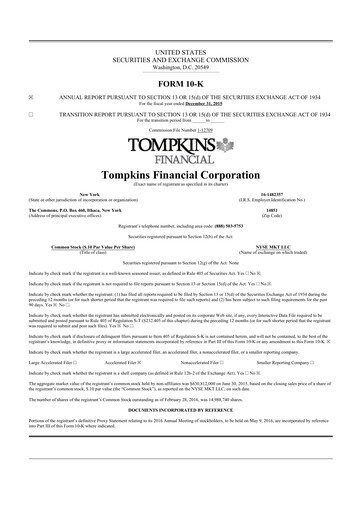 Thumbnail Tompkins Financial 10-K Annual Report 2015