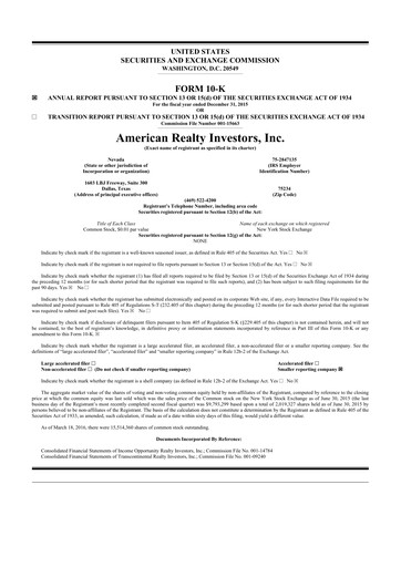 Vorschaubild American Realty Investors 10-K Jahresbericht 2015