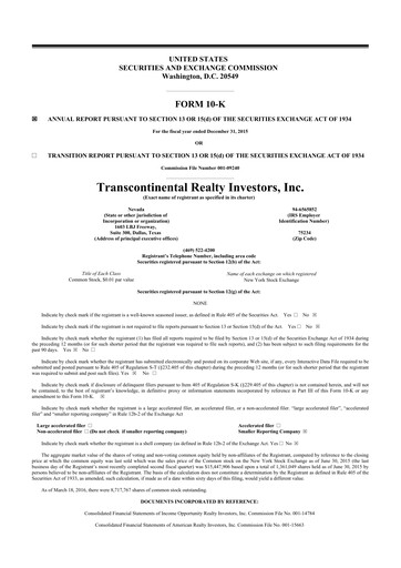 Thumbnail Transcontinental Realty Investors 10-K Annual Report 2015