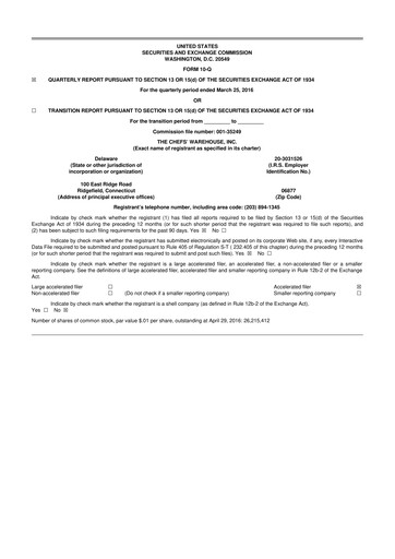 Miniature Chefs' Warehouse 10-Q Rapport trimestriel 2016 