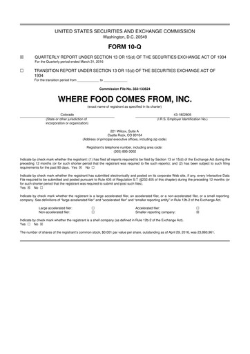 Thumbnail Where Food Comes From 10-Q Quarterly Report FY2016 