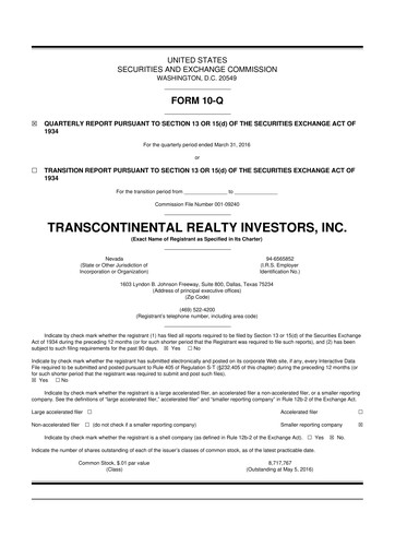 Thumbnail Transcontinental Realty Investors 10-Q Quarterly Report FY2016 
