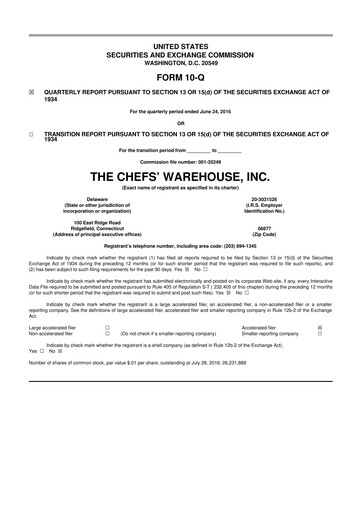 Miniature Chefs' Warehouse 10-Q Rapport trimestriel 2016 