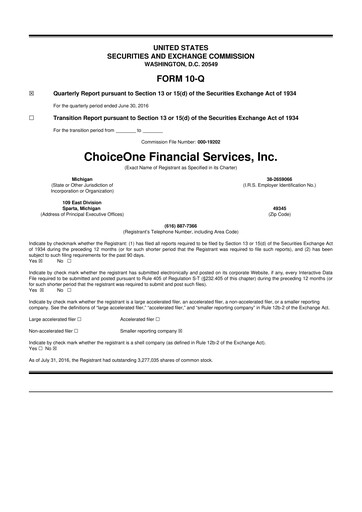 Vorschaubild ChoiceOne Financial Services 10-Q Quartalsbericht 2016 