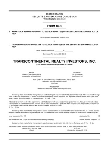 Thumbnail Transcontinental Realty Investors 10-Q Quarterly Report FY2016 