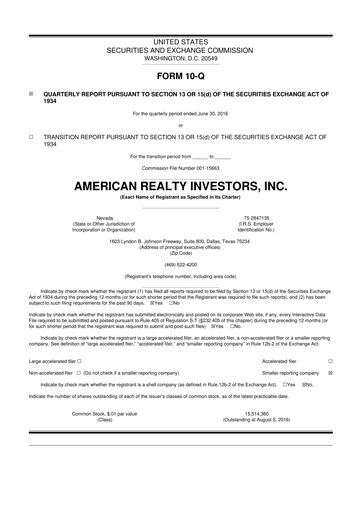 Thumbnail American Realty Investors 10-Q Quarterly Report FY 