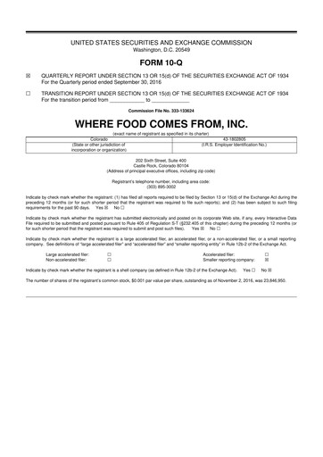 Thumbnail Where Food Comes From 10-Q Quarterly Report FY2016 