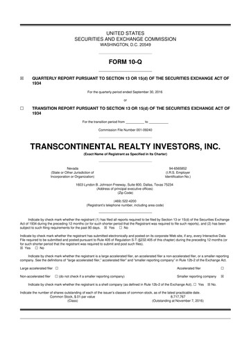 Thumbnail Transcontinental Realty Investors 10-Q Quarterly Report FY2016 