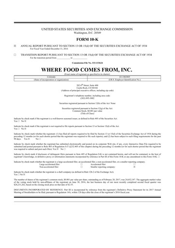 Thumbnail Where Food Comes From 10-K Annual Report 2016