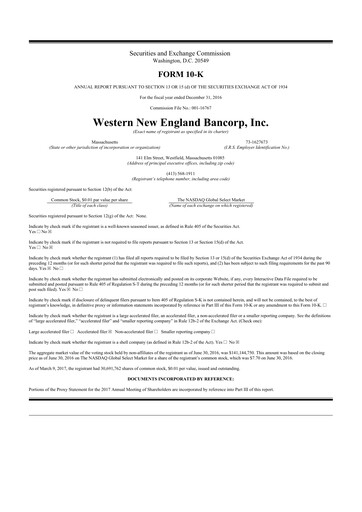 Thumbnail Western New England Bancorp 10-K Annual Report 2016