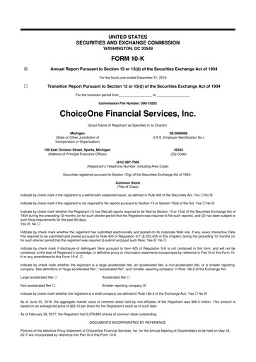 Vorschaubild ChoiceOne Financial Services 10-K Jahresbericht 2016
