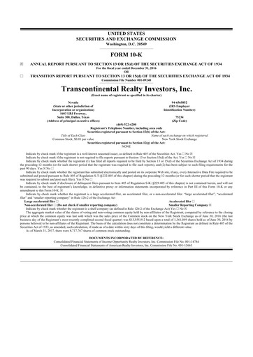 Thumbnail Transcontinental Realty Investors 10-K Annual Report 2016