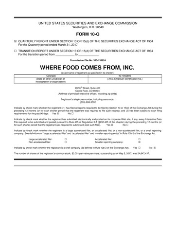 Thumbnail Where Food Comes From 10-Q Quarterly Report FY2017 