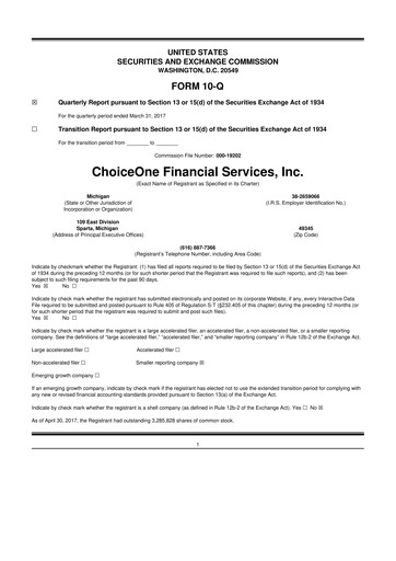 Vorschaubild ChoiceOne Financial Services 10-Q Quartalsbericht 2017 